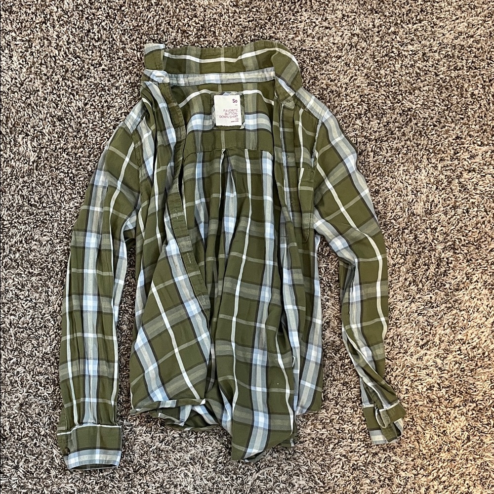 SO Olive Plaid Button-Down Shirt